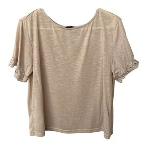Beige Short Sleeve Top with Lace Detail